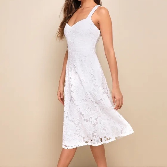 NWT Divine Beauty White Lace Midi Dress With Pockets Size Medium - Picture 4 of 16